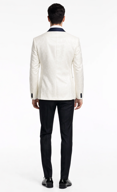 White Metallic Flake & Navy 3-Piece Tuxedo – Men’s Tailored-Fit Formal Suit
