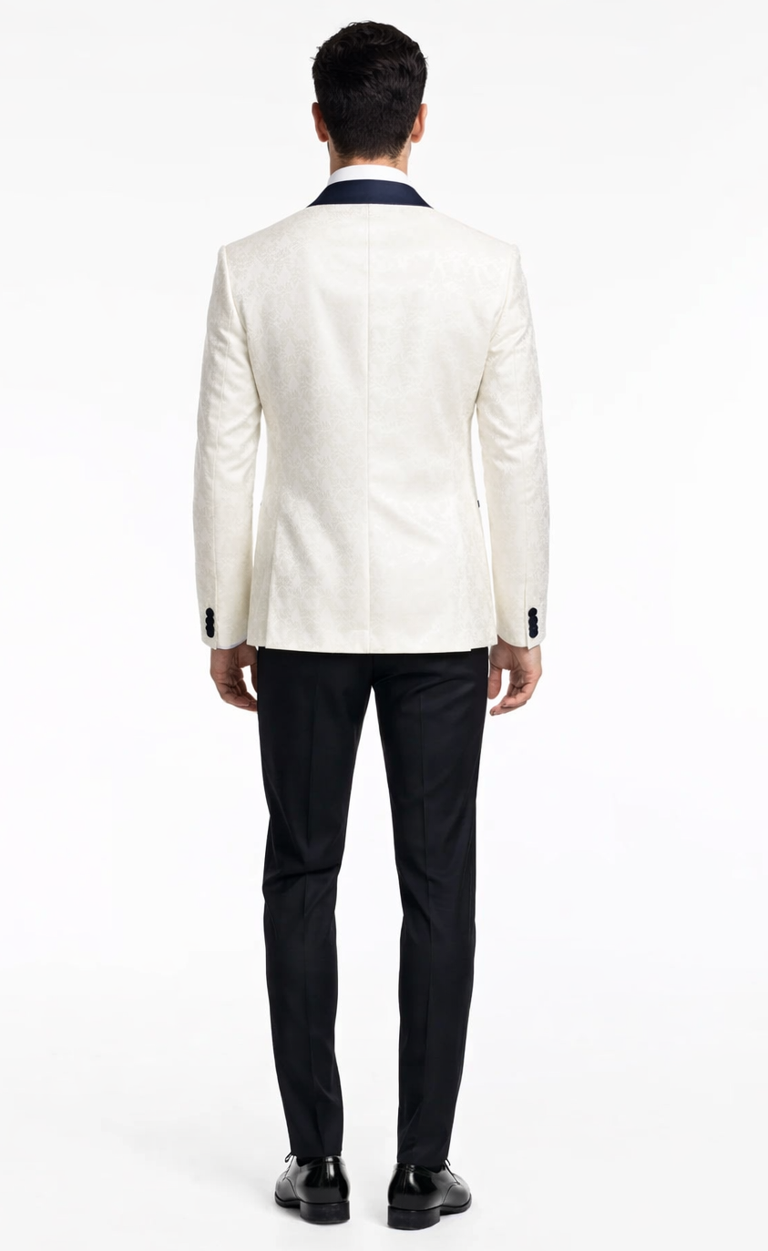 White Metallic Flake & Navy 3-Piece Tuxedo – Men’s Tailored-Fit Formal Suit