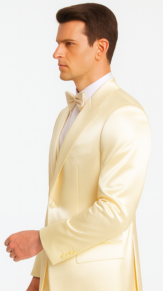 Champagne Satin Double Breasted 3 Piece Slim Fit Tazzio Men's Suit with Peak Lapel Jacket – Modern