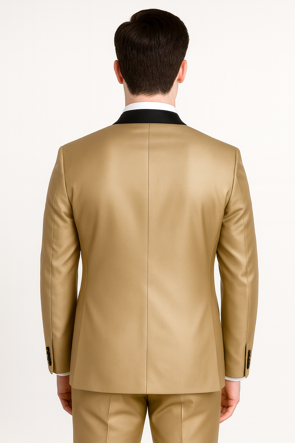 Champagne Shiny Tuxedo Vested Suit - Sateen Sharkskin Fabric Groom Suit