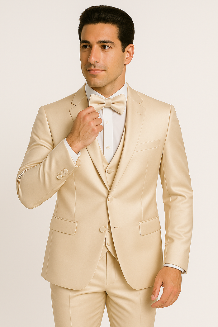 Champagne Satin Wedding & Prom Suit Set