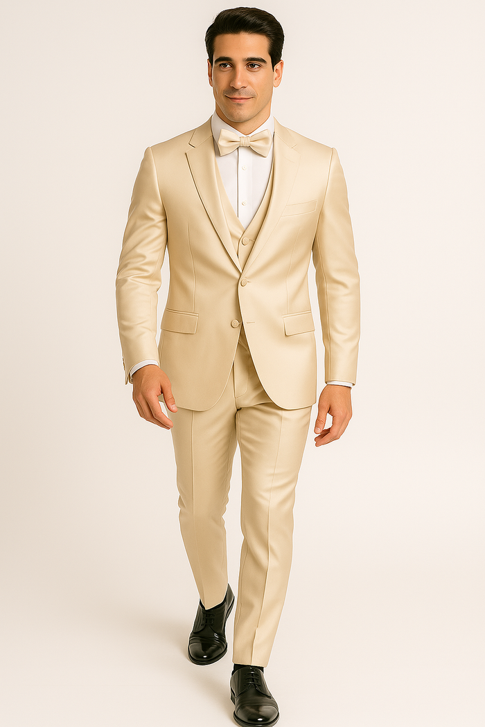 Champagne Satin Wedding & Prom Suit Set