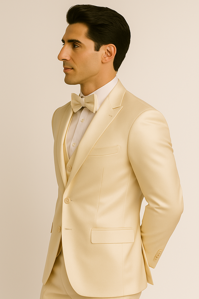 Champagne Satin Wedding & Prom Suit Set