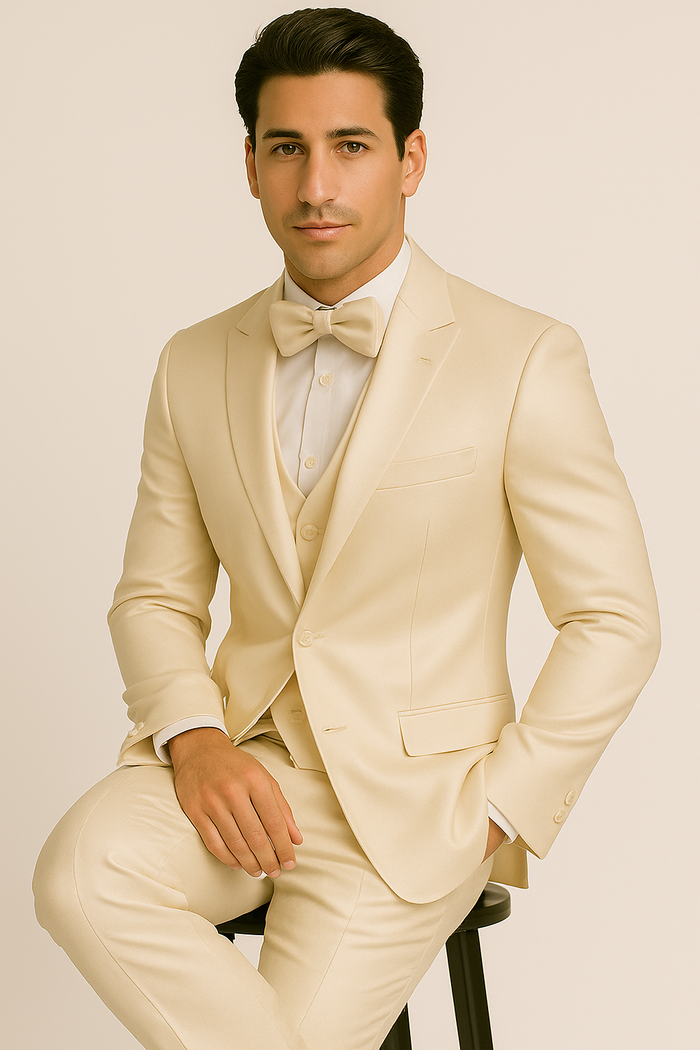 Champagne Satin Wedding & Prom Suit Set