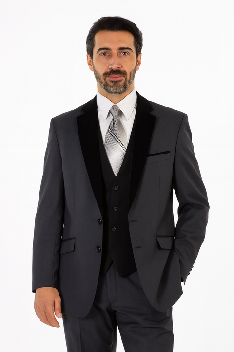 charcoal-grey-tuxedo-with-black-velvet-lapel-vested-wedding-suit-gray-tux-for-groom
