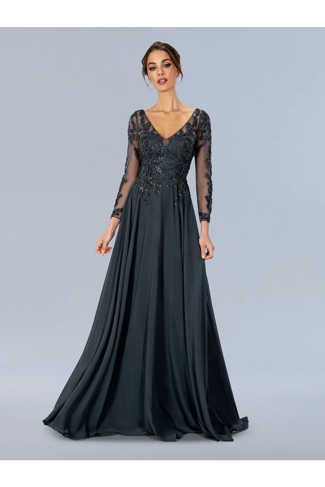Charcoal Mother of Bride Dress 3/4 Sleeve Gown Stella Couture 24308