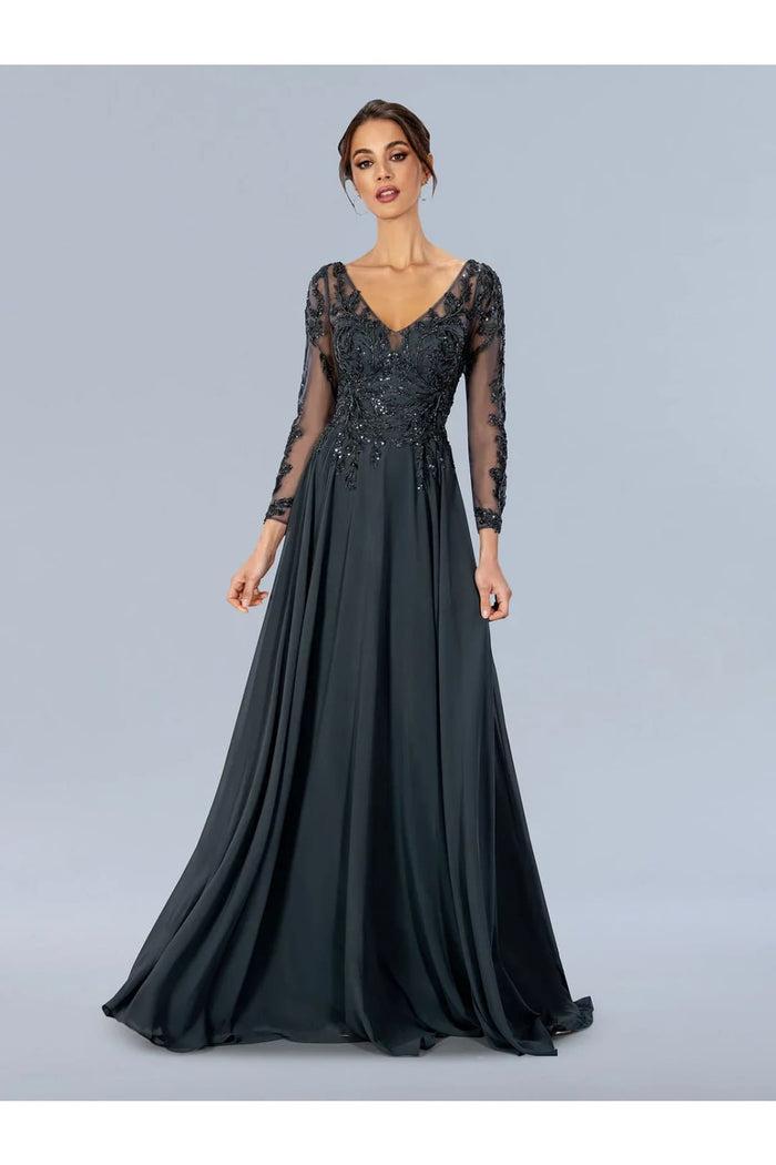 Charcoal Mother of Bride Dress 3/4 Sleeve Gown Stella Couture 24308