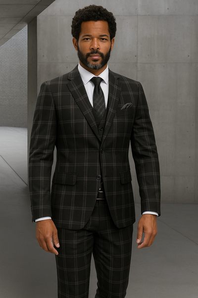 Italian Made Bold Plaid Wool Business Suit