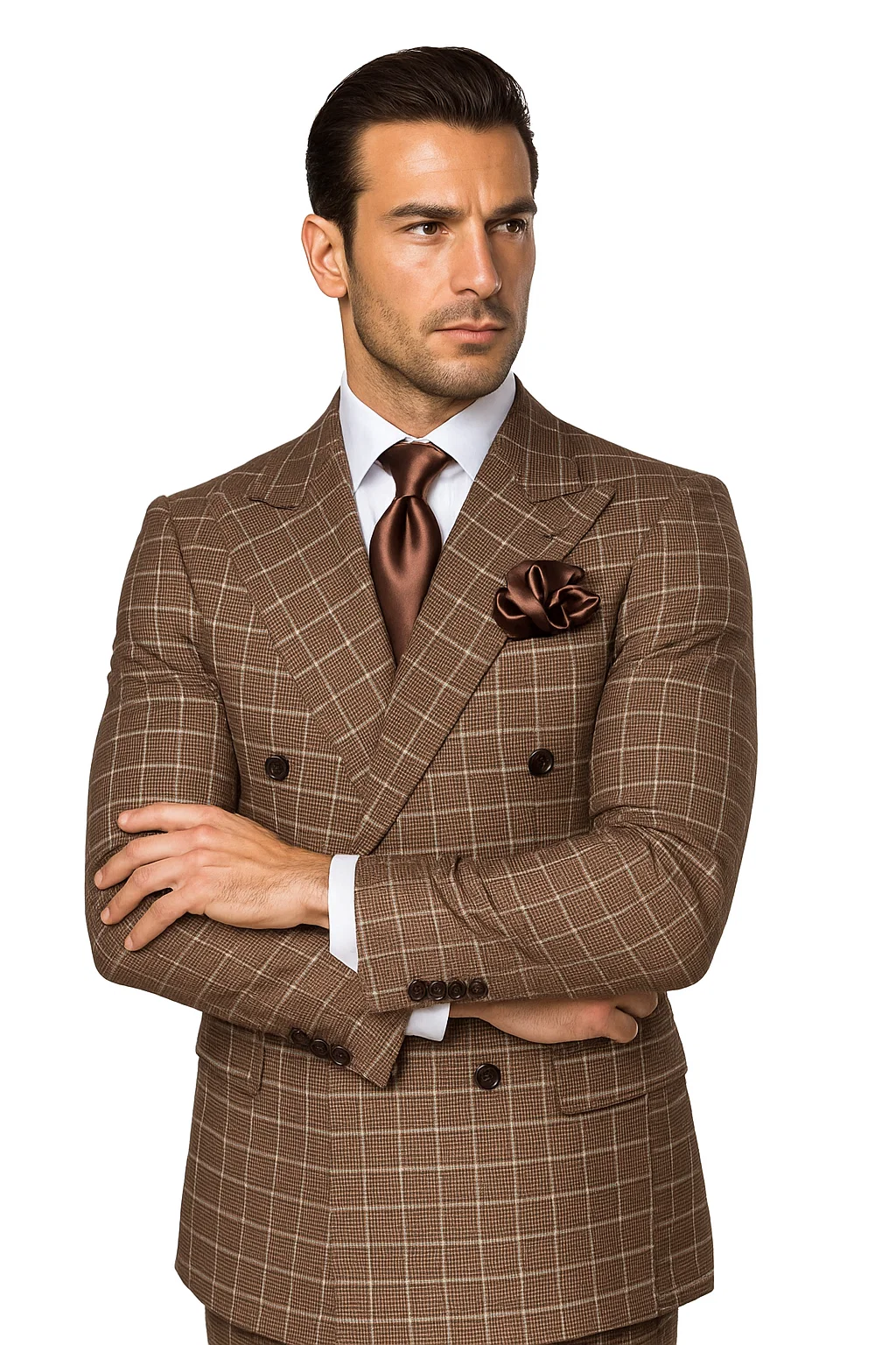  Classic Fit in Brown Plaid Color by Rossiman