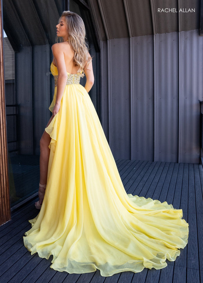 Rachel Allan 50294 Chiffon Halter A-line Slit Gown