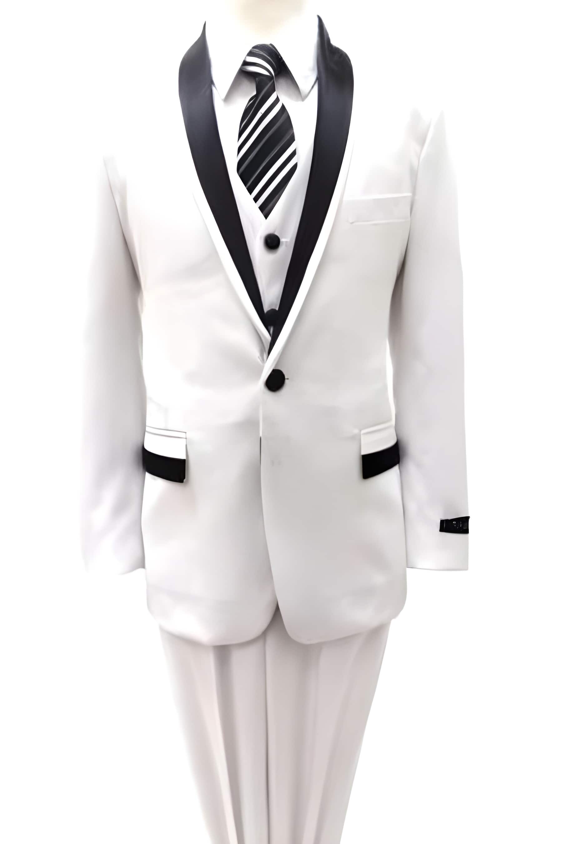 Children Kids Boys Shawl Collar Prom ~ Wedding Groomsmen 3 Piece Two Tone All White with Black Gorgeous Stunning Toddler Suit Perfect For Wedding Attire Outfits