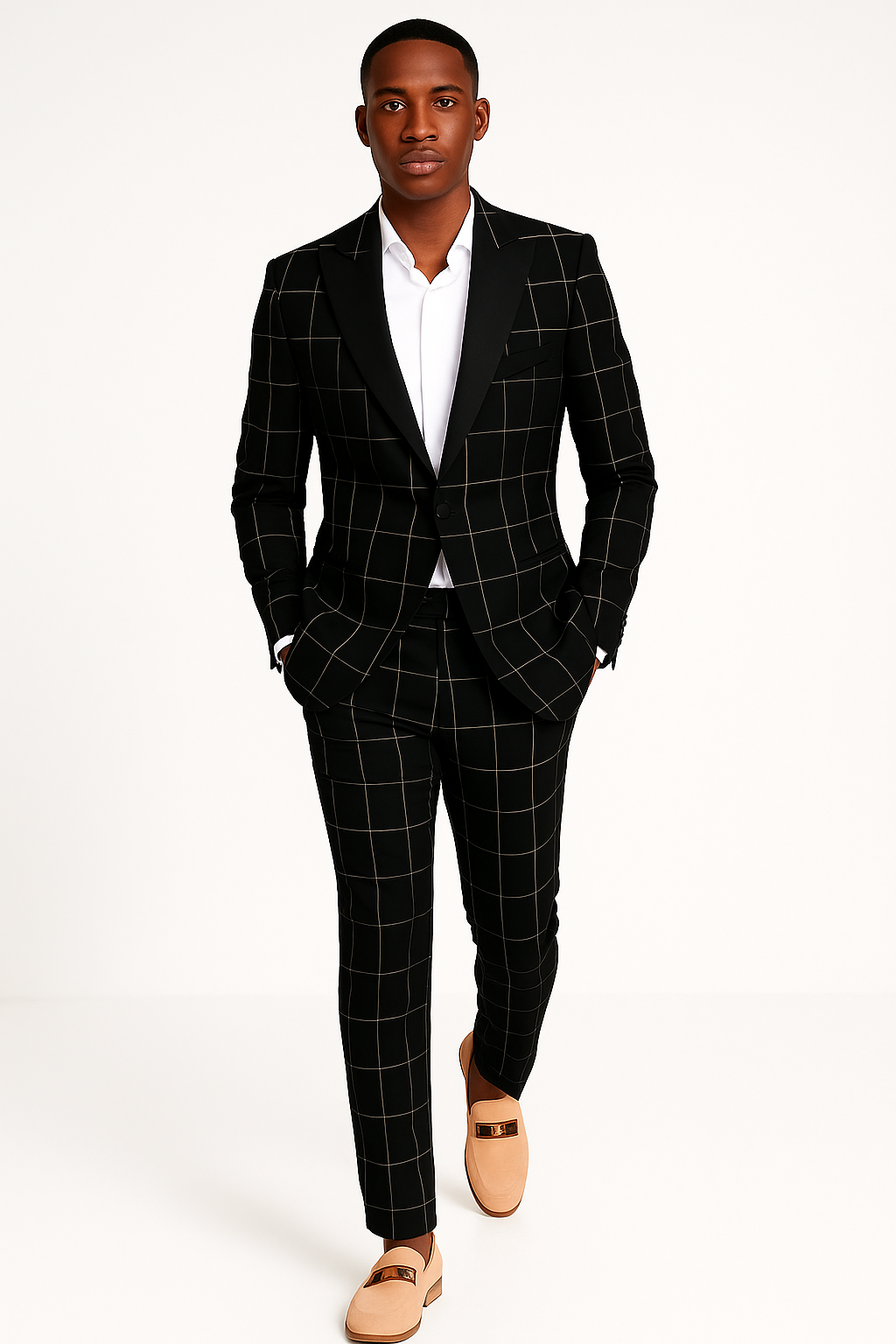 Bold Gangster Plaid Suit - 1920s Mens Fashion Window Pane Suit - Black