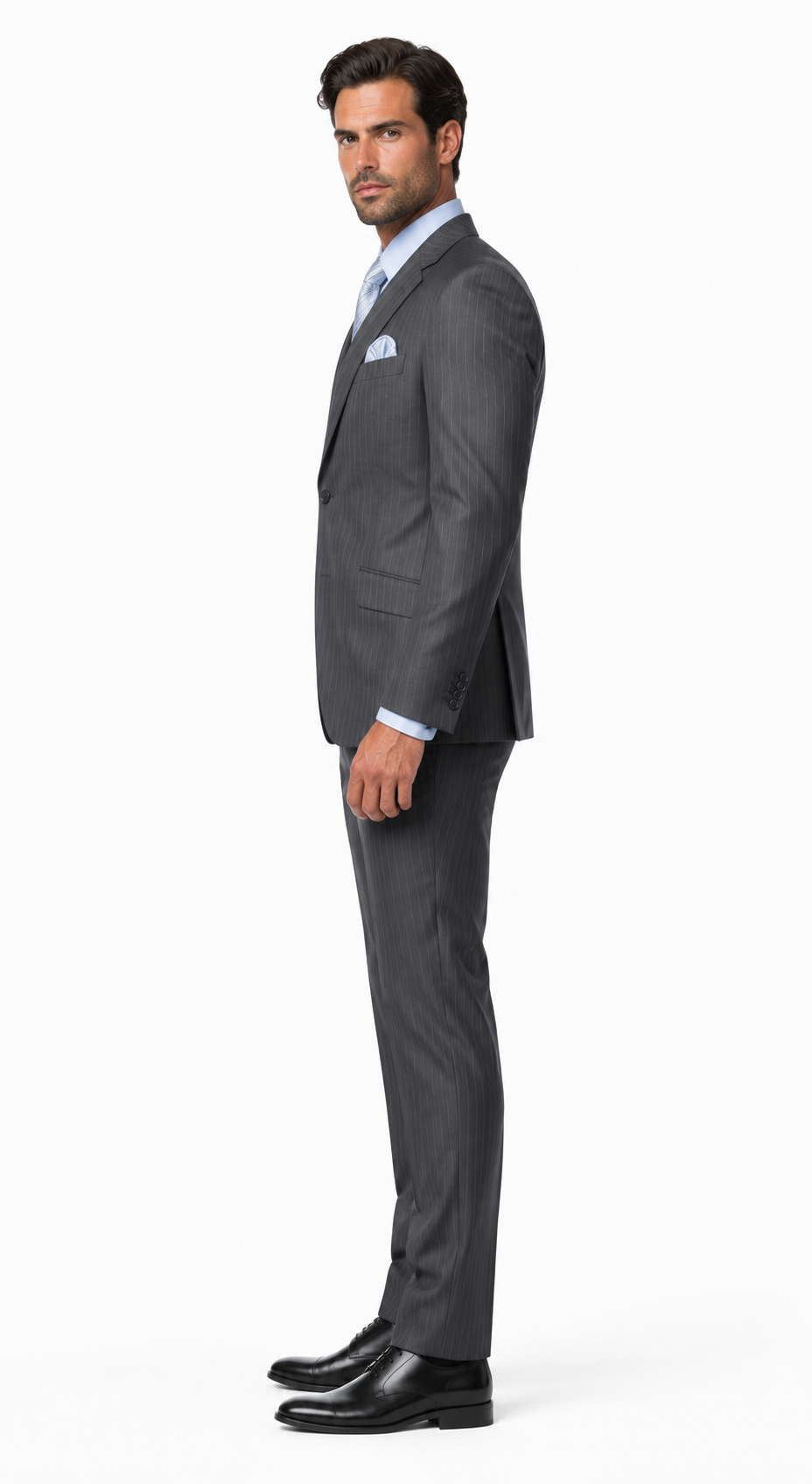 Classic 3PC 2 Button Charcoal Pinstripe three piece suit Super 150's Extra Fine Italian Fabric