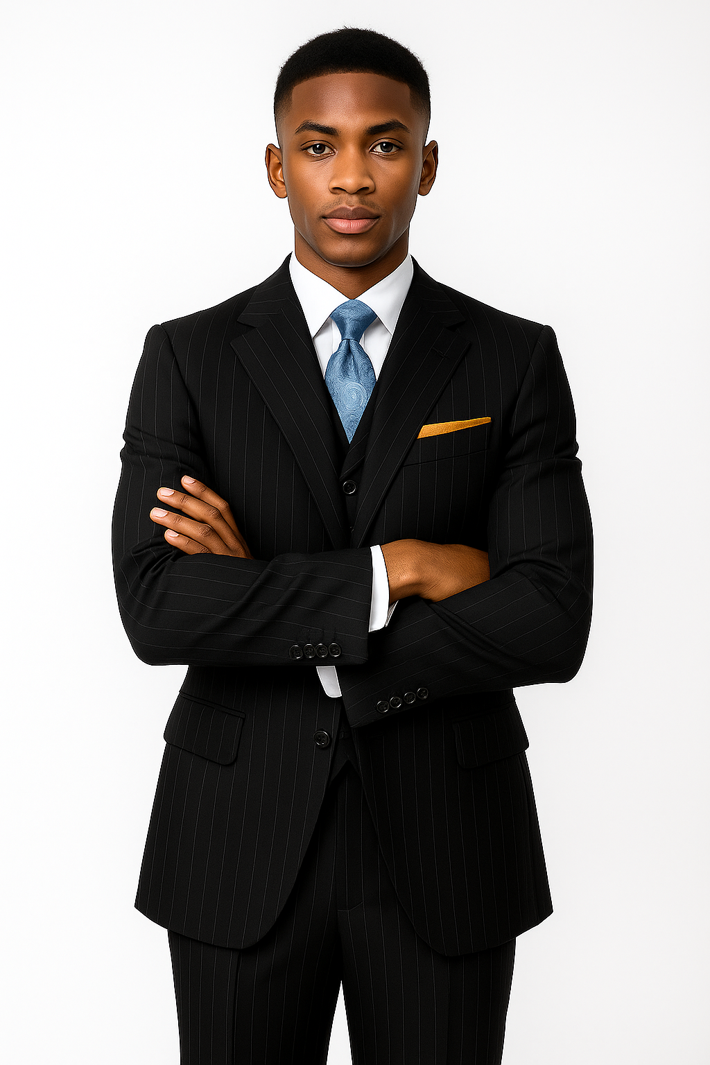 3 Button 3 Piece Suits Vested 100% Wool Suits Vested Black Stripe ~ Pinstripe Pleated Pants