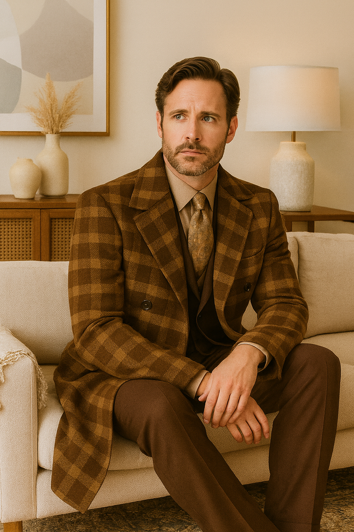 Veno Giovanni Men's 100% Wool Full Length Length Top Coat Double Breasted