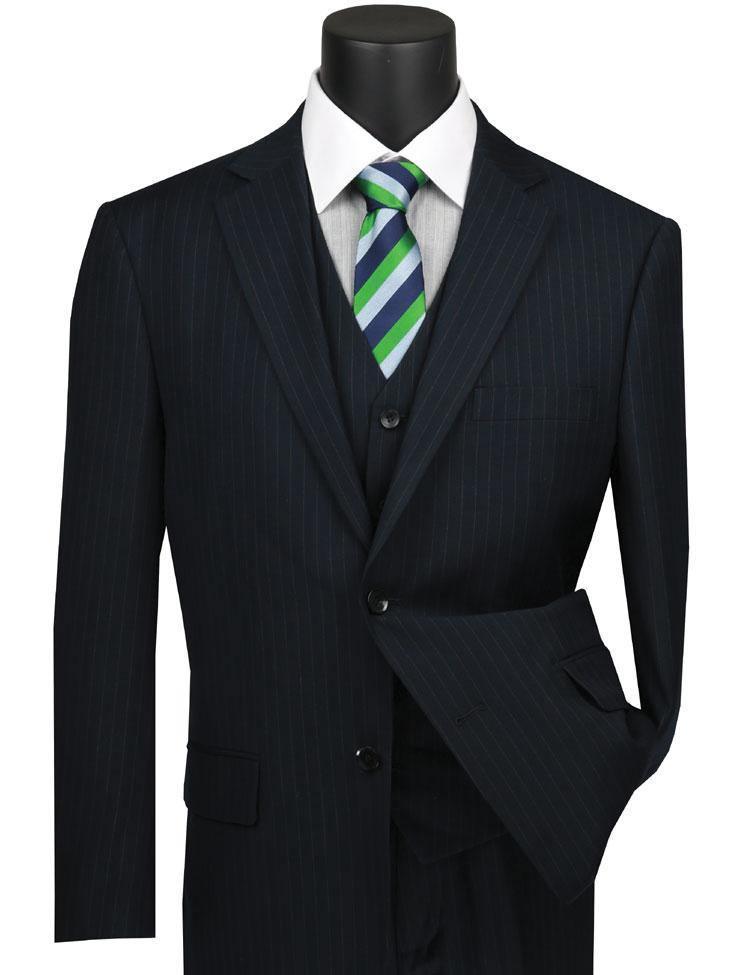 Navy Pinstripe Classic Fit 3-Piece Suit