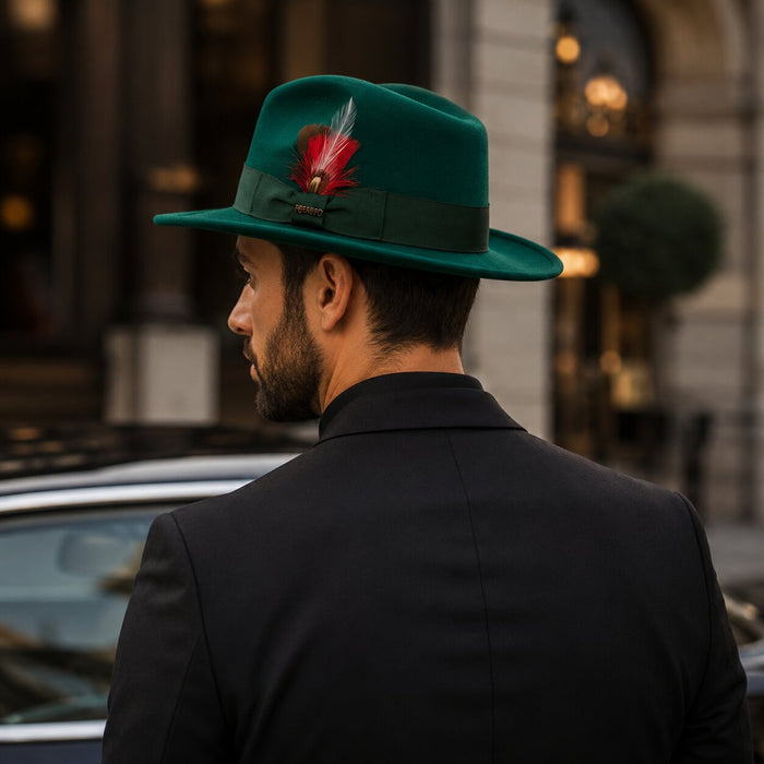 Hunter Green Wool Crushable Fedora with Removable Feather