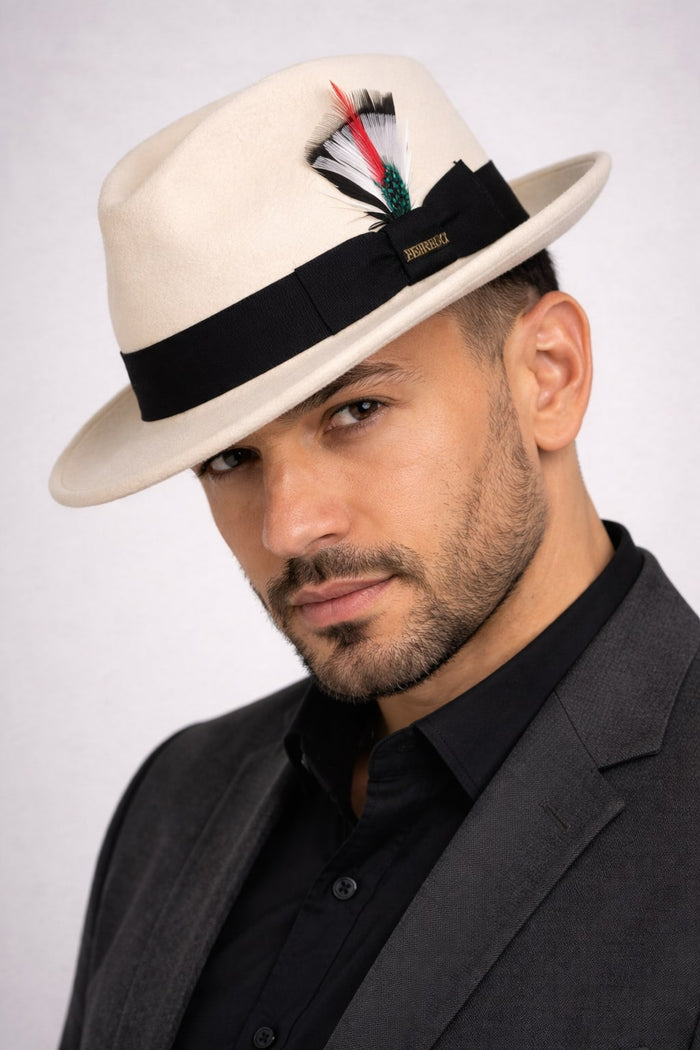 Gangster Wool Fedora Hat With Removable Feather