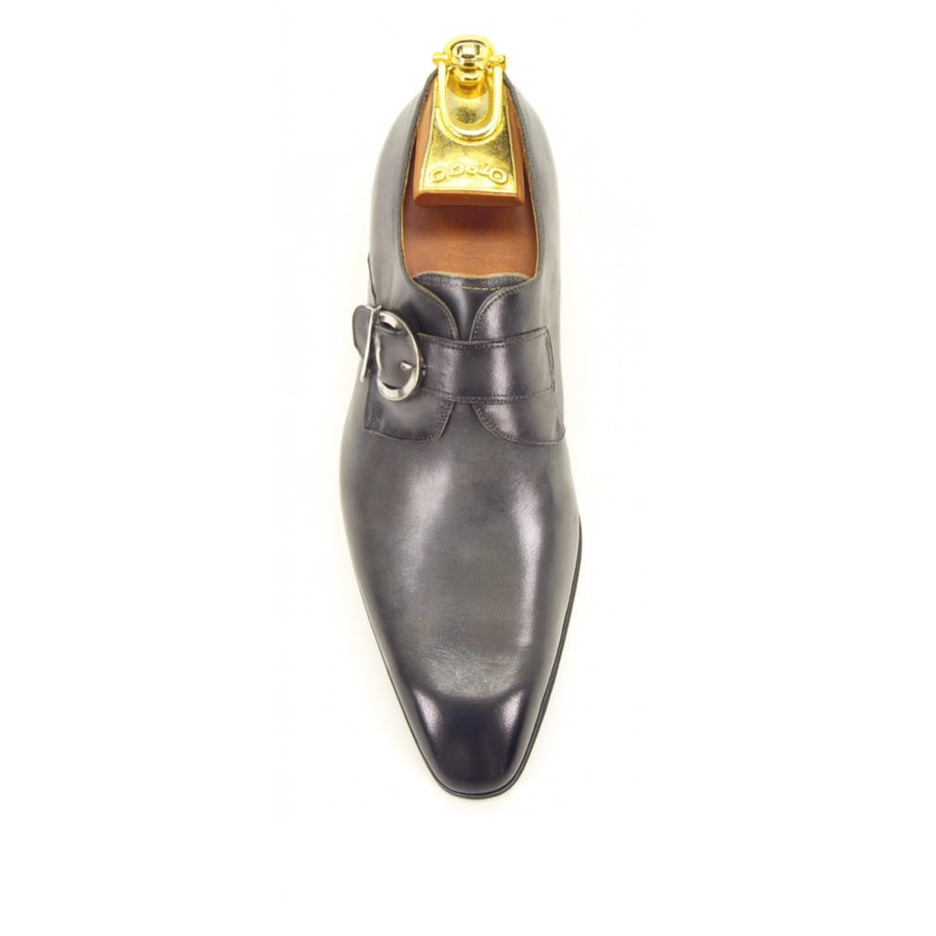 Mens Carrucci Classic Leather Fade Single D-Buckle Monk Strap Dress Shoe in Chestnut