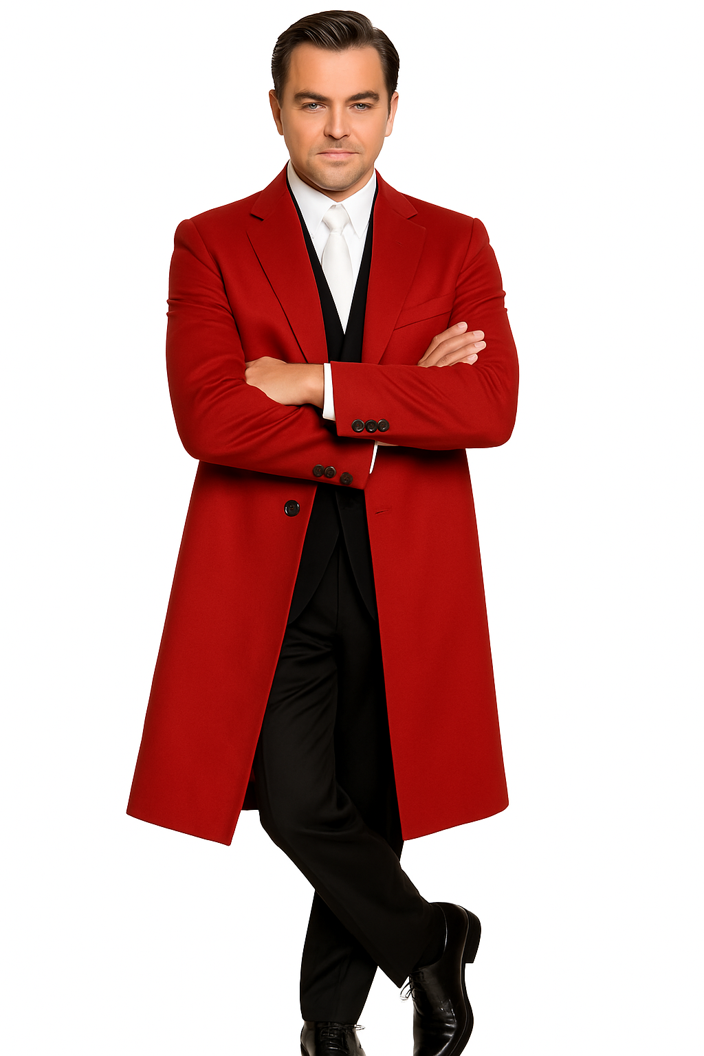 Three-Button Red Wool Dress Overcoat