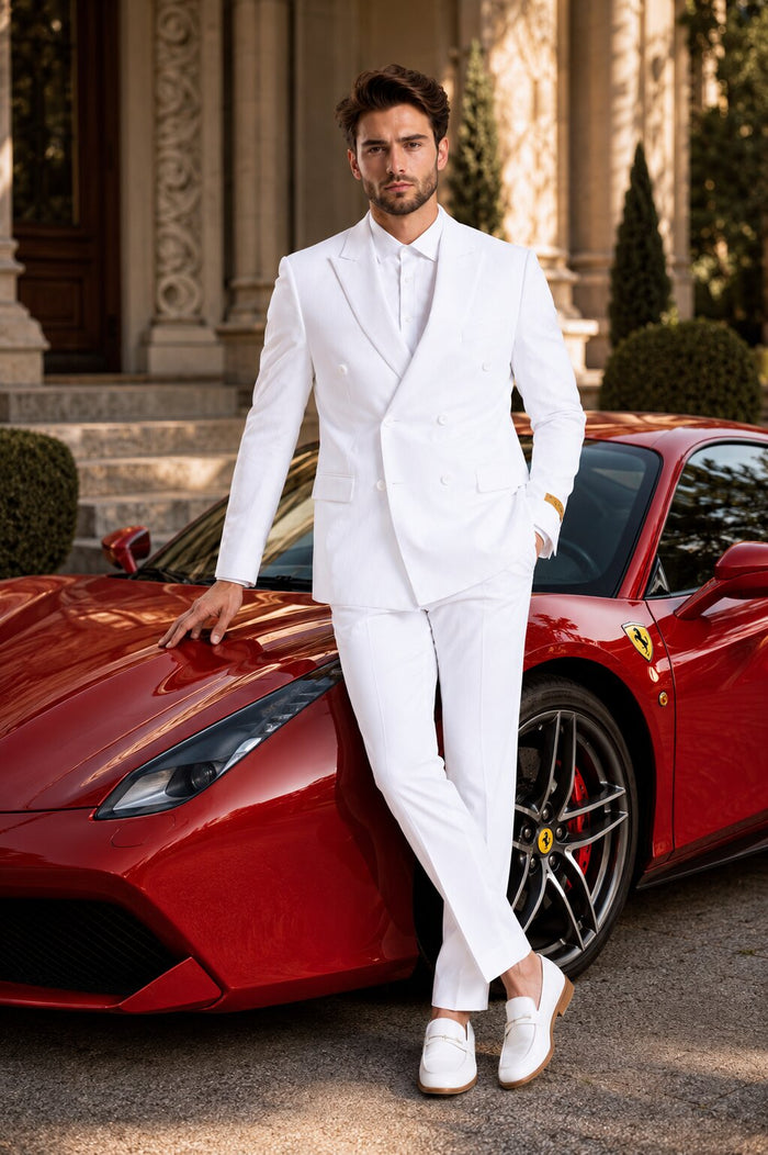 Double Breasted Summer Seersucker Suit, White Pinstripe