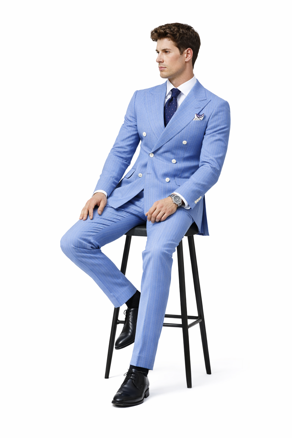 Sky Blue Stripe - Double Breasted Pinstripe Suit