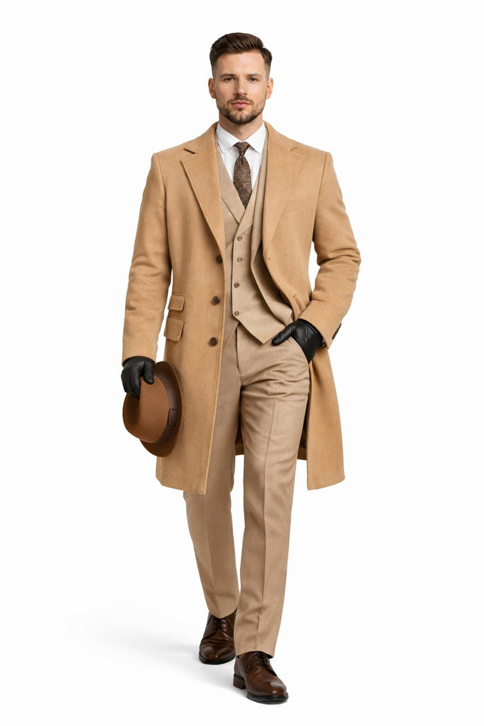 Michael Gray Tan Suit & Camel Overcoat Costume