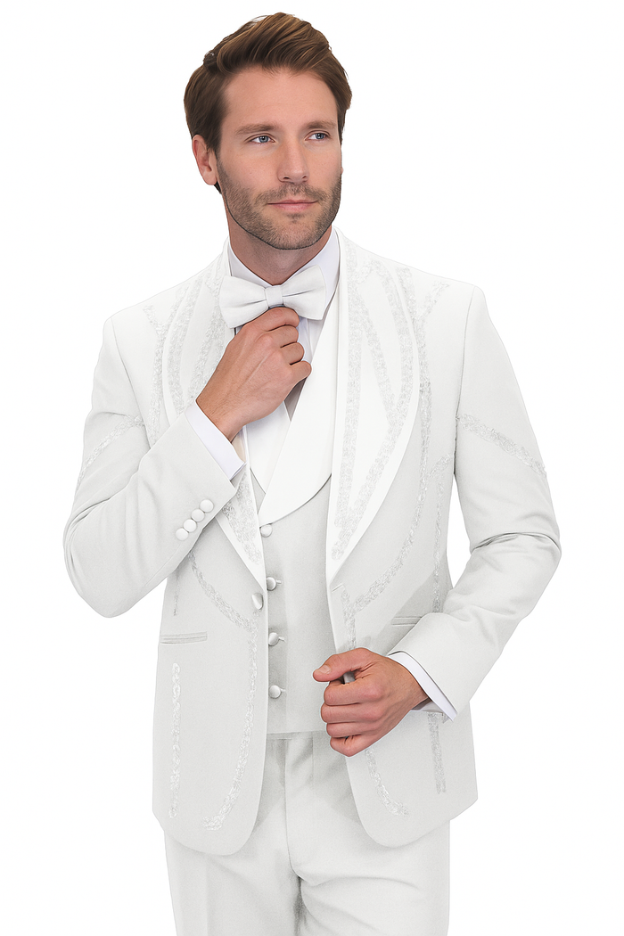 Italian Wool Modern Fit White 3-Piece Tuxedo