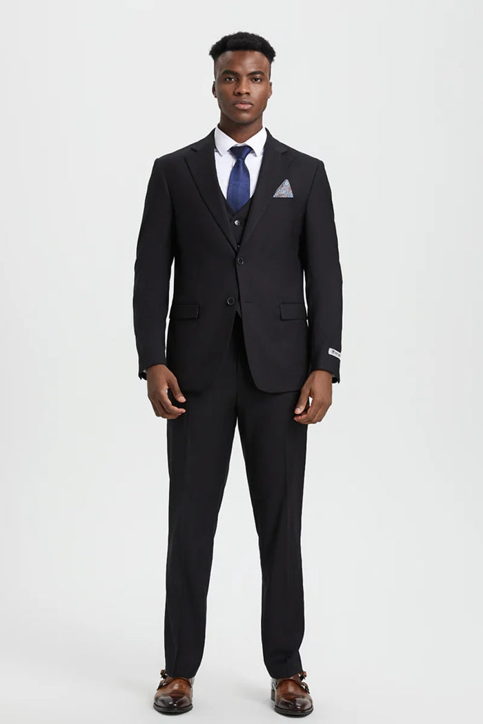 Stacy Adams Two Button Black Suit with Vest