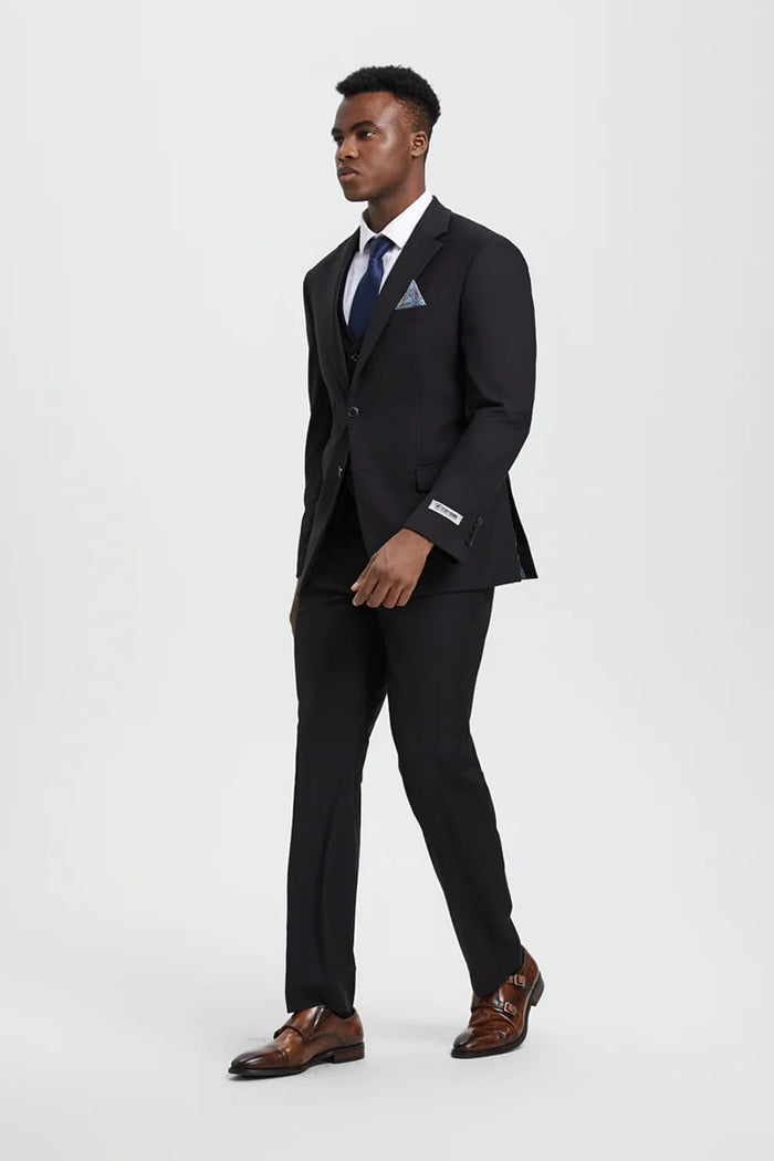 Stacy Adams Two Button Black Suit with Vest