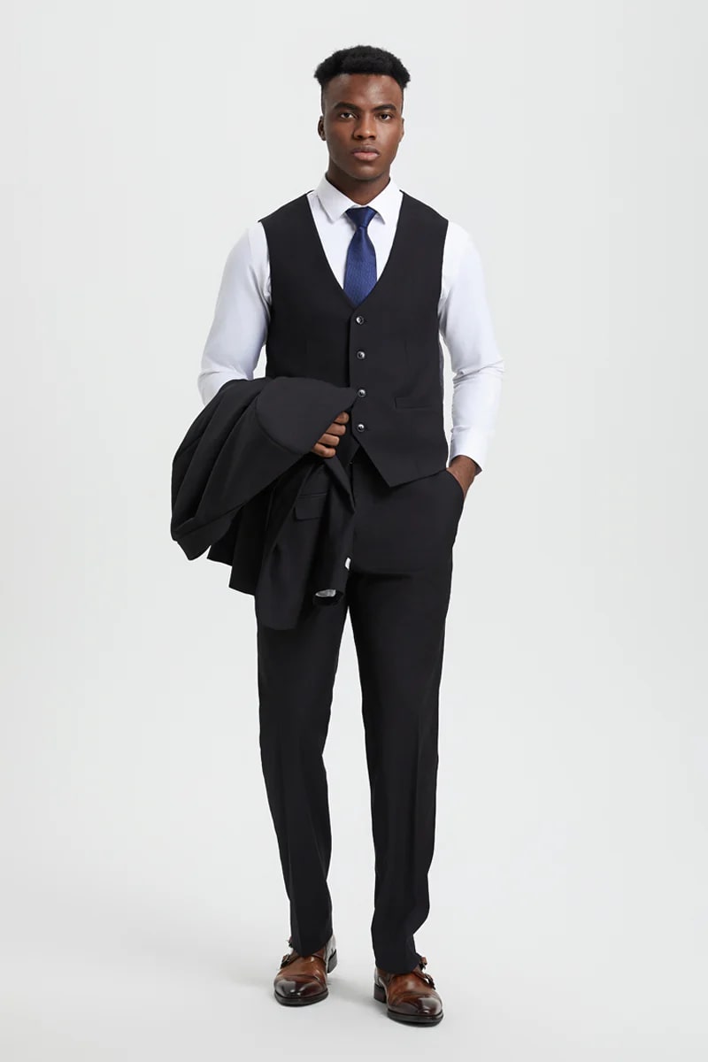 Stacy Adams Two Button Black Suit with Vest