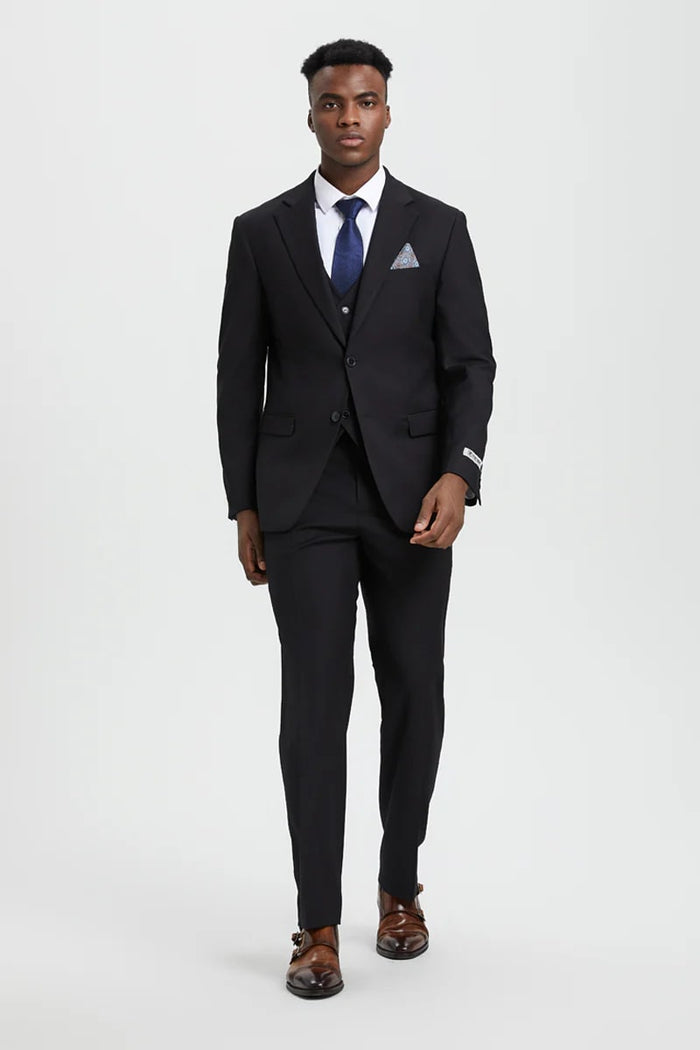 Stacy Adams Two Button Black Suit with Vest