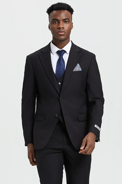 Stacy Adams Two Button Black Suit with Vest