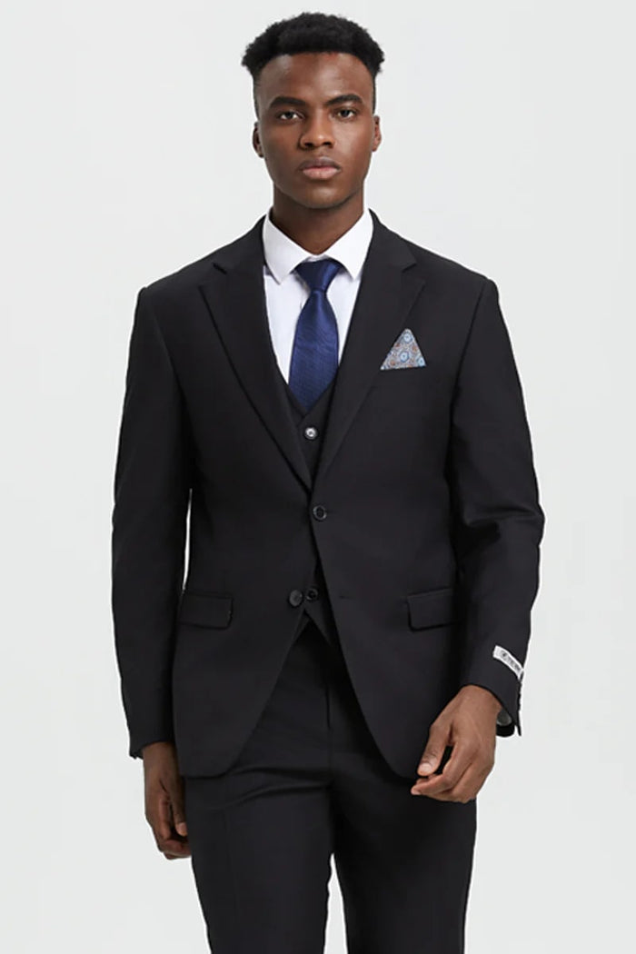 Stacy Adams Two Button Black Suit with Vest