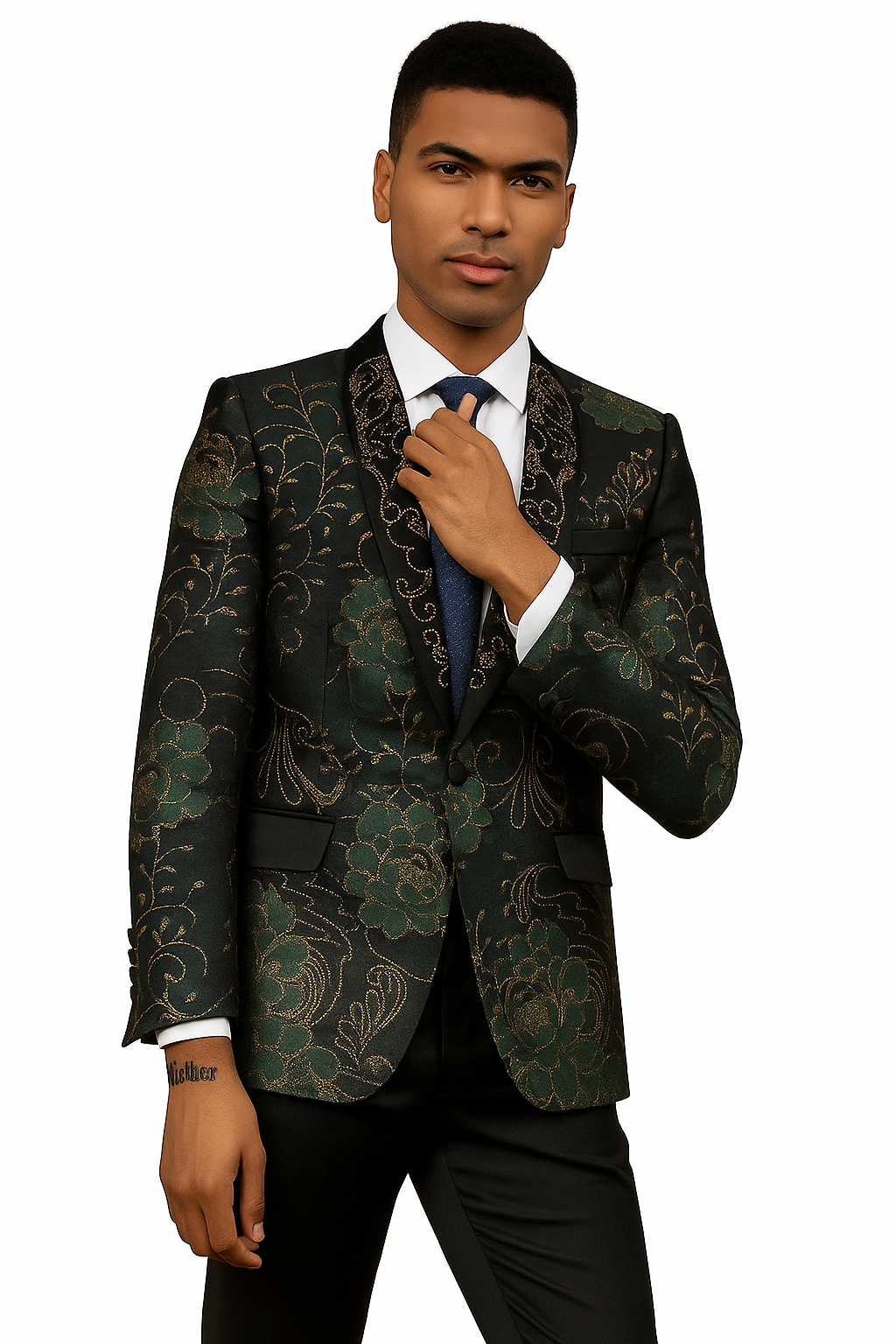 Stacy Adams Green & Gold Floral Tuxedo Jacket