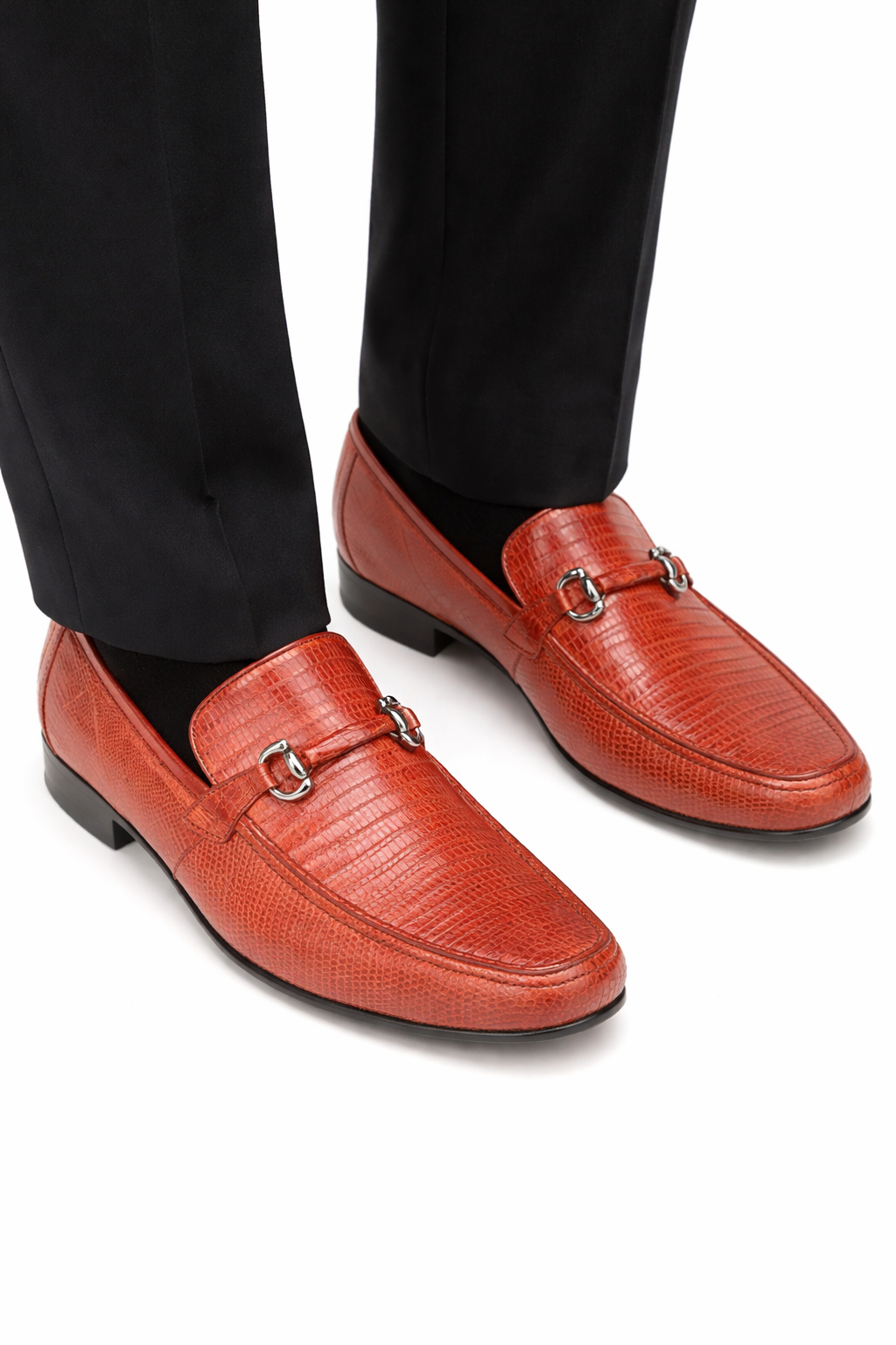 Teju Lizard Skin Bit Slip-ons by Los Altos