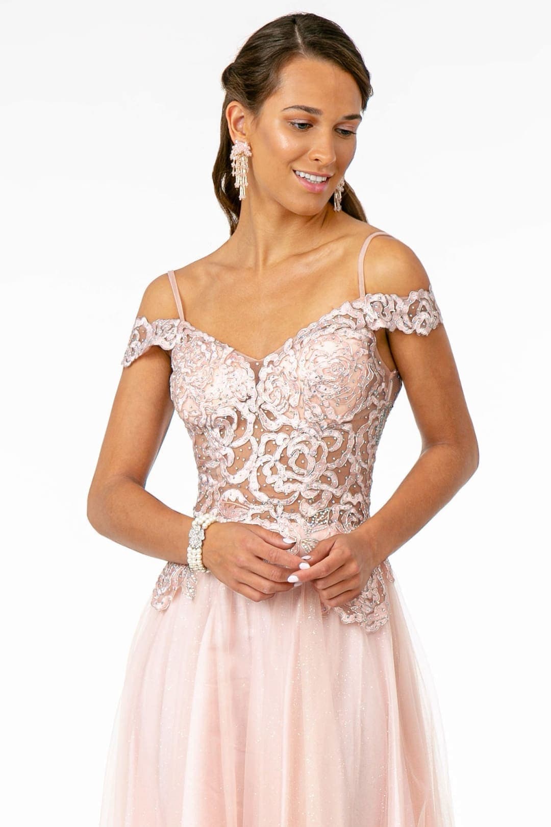 Cold Shoulder Mesh Evening Gown by Elizabeth KGL2953