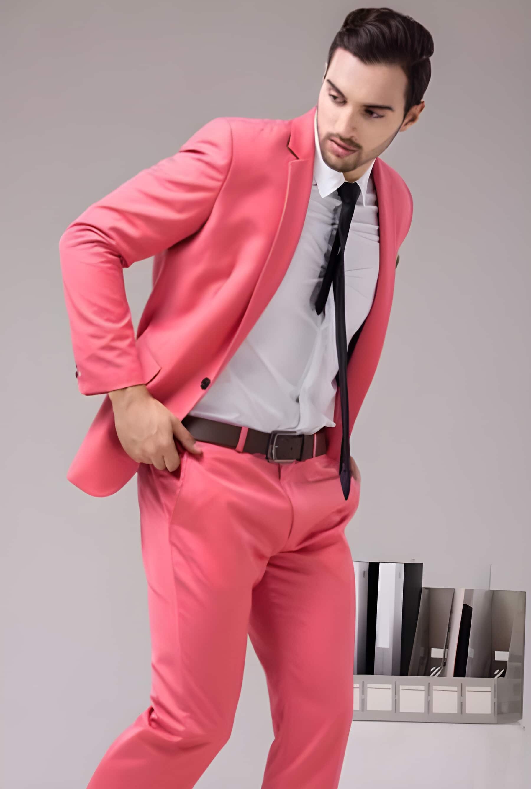Coral Color ( Peach ish Pinkish ) Two buttons Inexpensive ~ Cheap ~ Discounted Clearance Slim Fit Pr