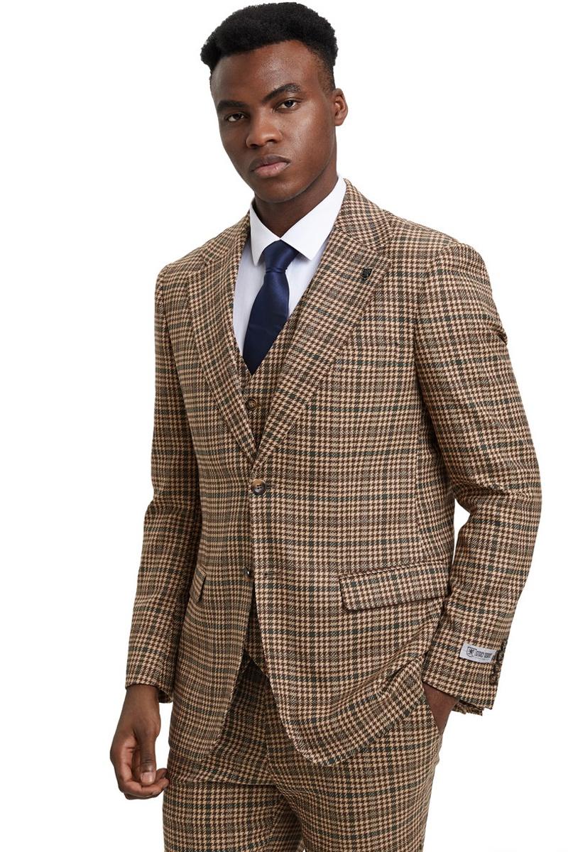Stacy Adams Glen Plaid Suit Camel & Green
