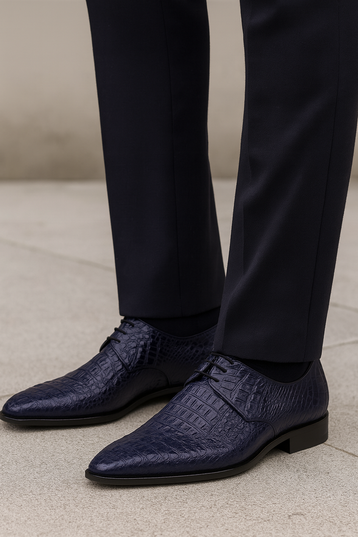 Navy Crocodile & Calfskin Slip-On Loafers