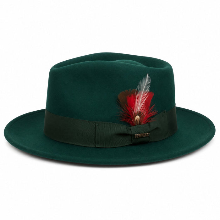 Hunter Green Wool Crushable Fedora with Removable Feather