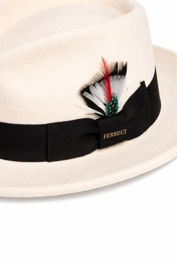 Gangster Wool Fedora Hat With Removable Feather