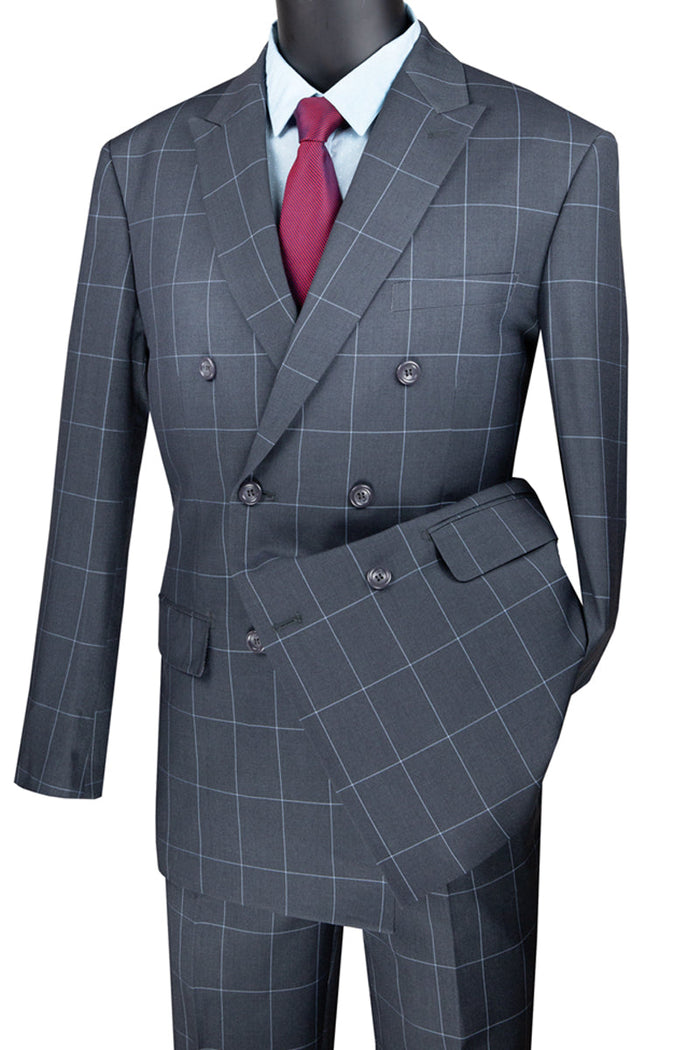 Medium Grey Double Breasted Windowpane Suit