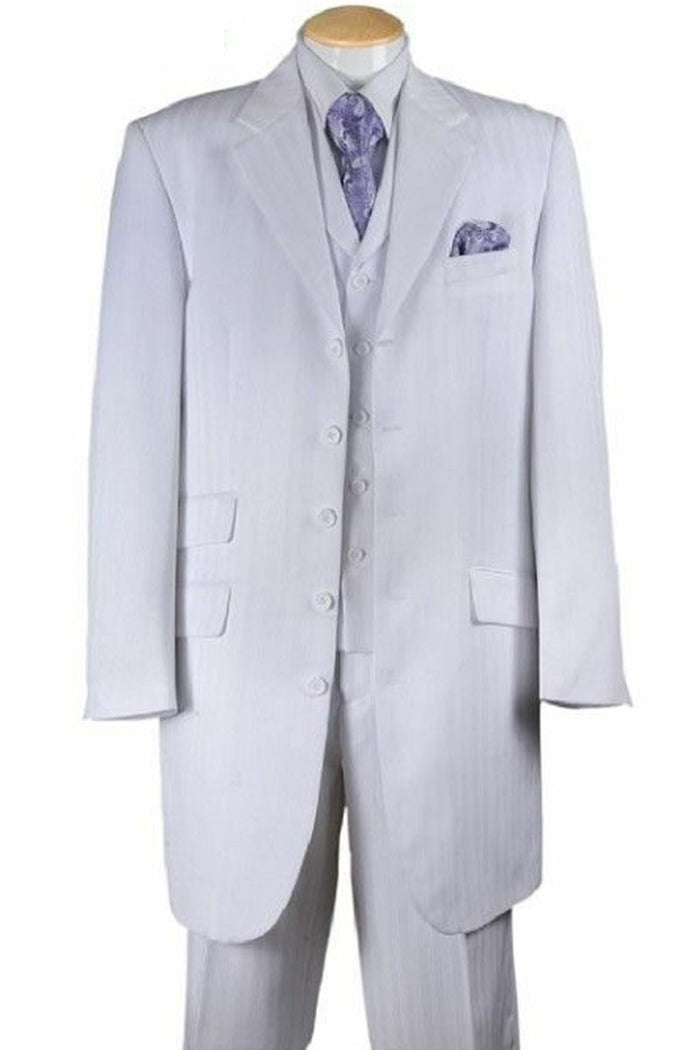 Mens Vested Long Fashion Tonal Stripe Zoot Suit in White