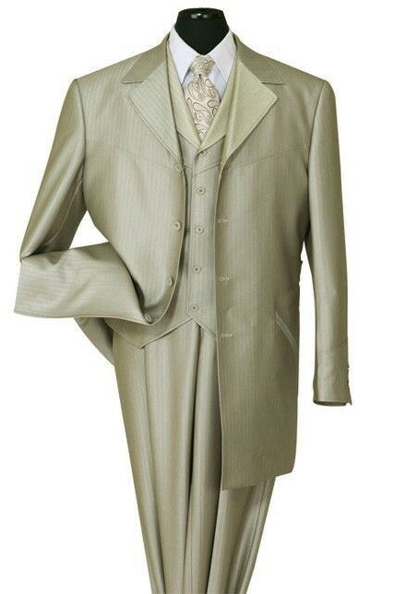 Mens 4 Button Vested Shiny Sharkskin Zoot Suit in Beige