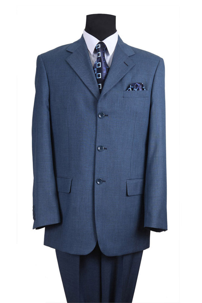 Mens 3 Button Wool Feel Textured Suit in Blue