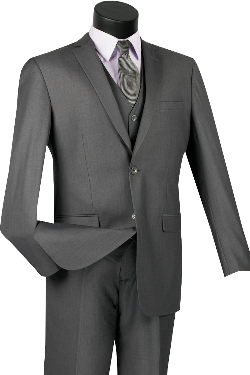 Heather Grey Wool Feel Slim Suit, Vested