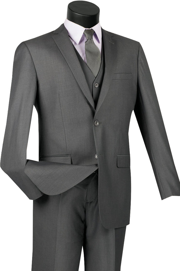 Heather Grey Wool Feel Slim Suit, Vested
