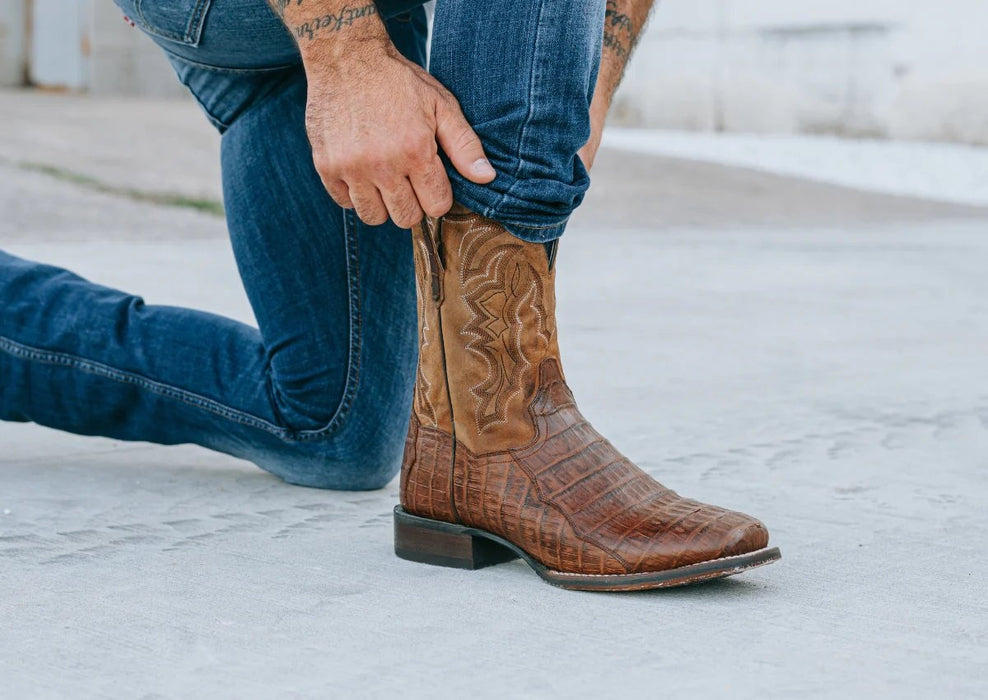 Dan Post Kingsly Black Caiman Square Toe Boots