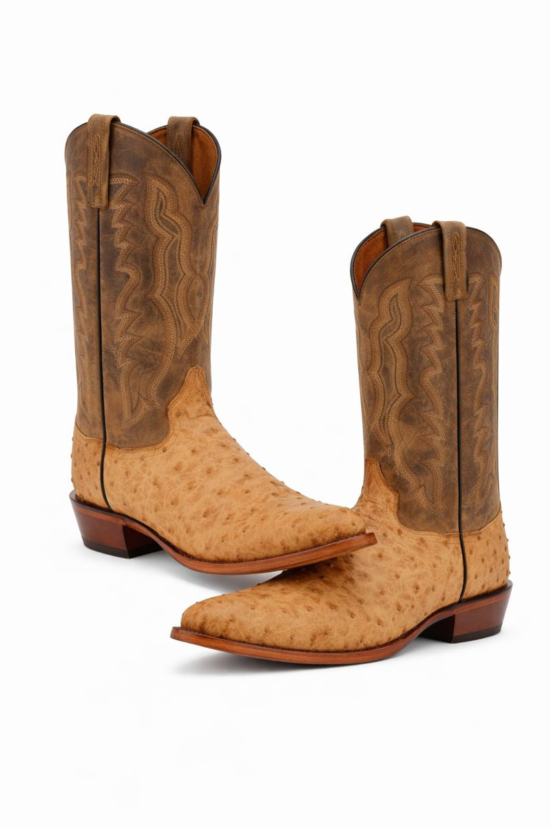 Dan Post Gehrig Full Quill Ostrich Boots - Saddle